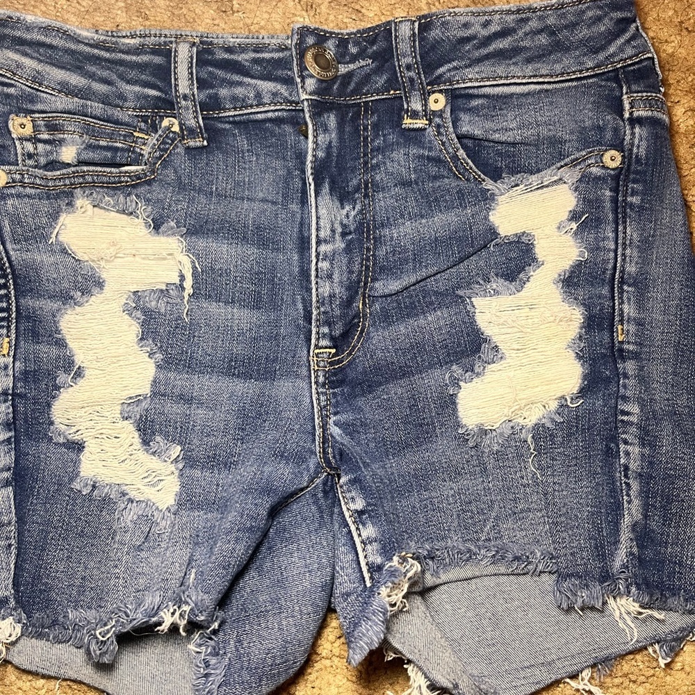 American Eagle Distressed Blue Denim Shorts - Picture 2 of 5